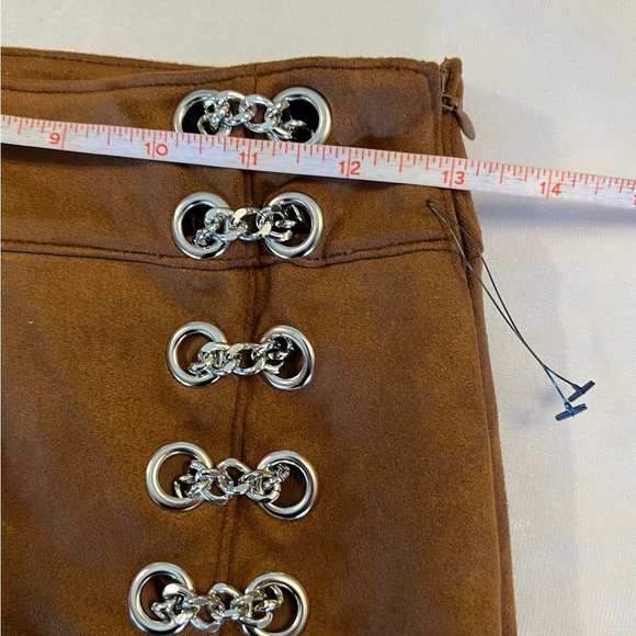 AVEC LES FILLES New Small Leather Zip-Up Chain Wrap Mini Skirt Small Retro suede - Picture 7 of 10